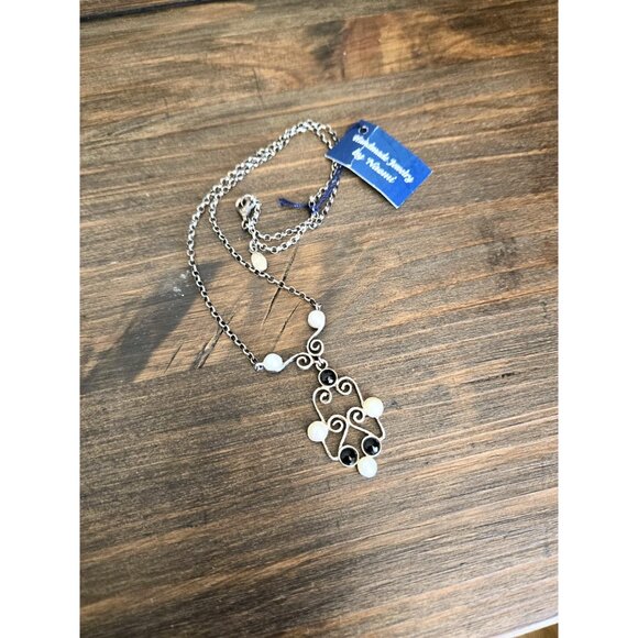 Sterling Silver Pearl Necklace Made in Israel by Naomi Handmade Artisan Vintage - Picture 4 of 10